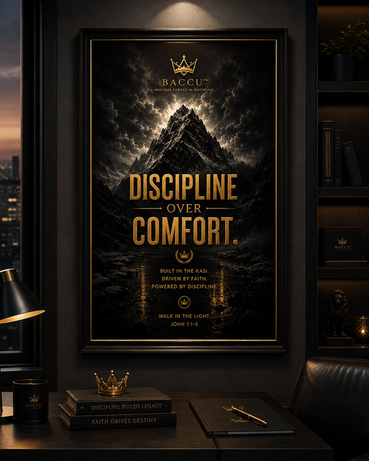 BACCU™ Discipline Over Comfort — Luxury Cinematic Wall Art