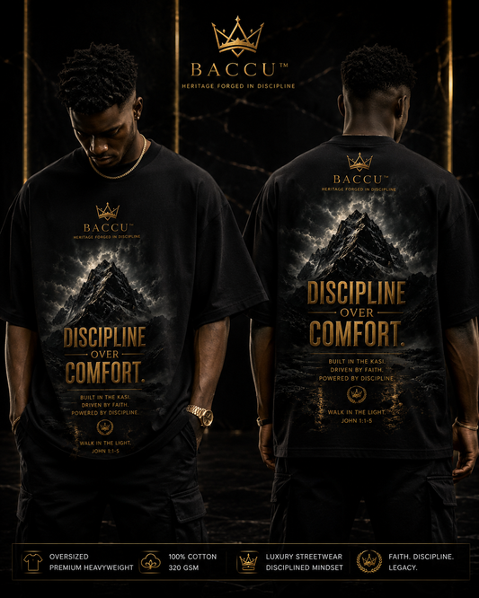 BACCU™ Discipline Over Comfort — Luxury Cinematic Wall Art