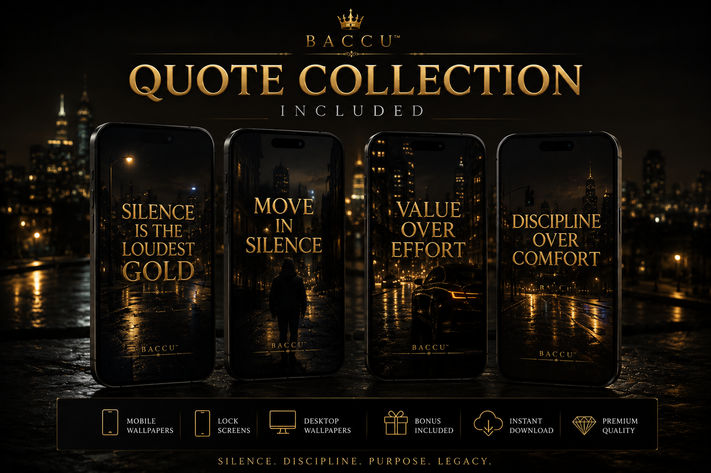 BACCU™ Silence Is The Loudest Gold Vol.1 — Digital Wallpaper Collection